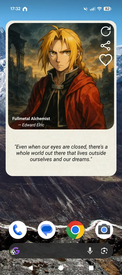 Widget Magata sur un écran d'accueil Android : citation d'Edward Elric (Fullmetal Alchemist)